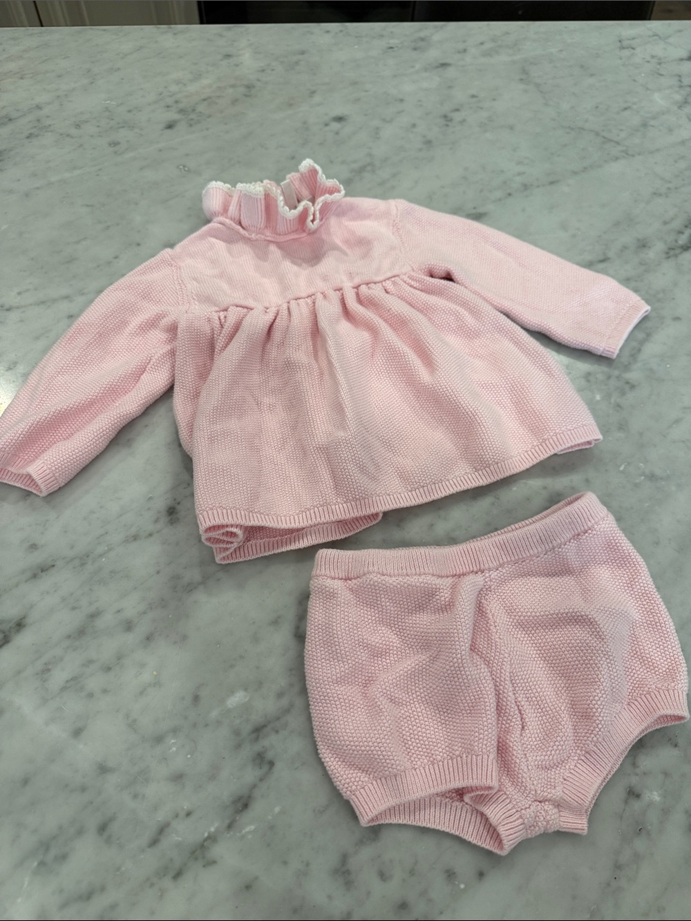 Janie and Jack Light Pink Knit Ruffle Collar Top & Bloomers Set